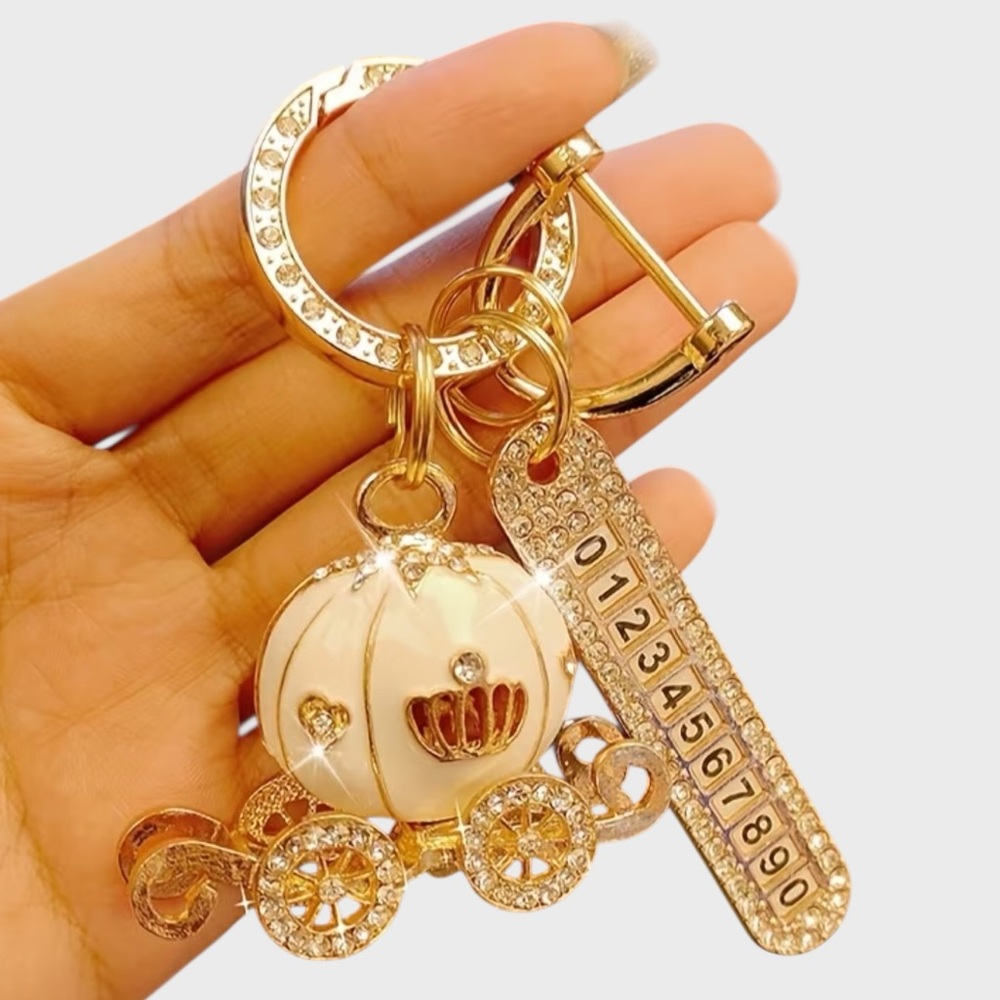 Bag Charm Rhinestone Carriage Custom Number Luxe Princesscore Gold Purse